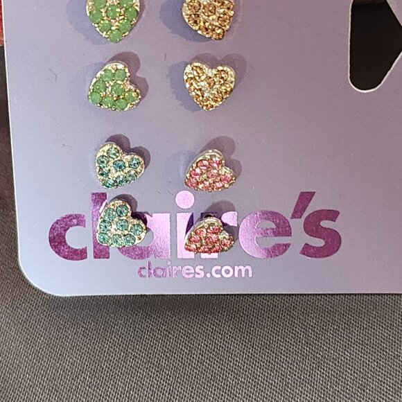 5 Pairs Claire's Sensitive Solutions Crystal Heart Pierced Earring Variety Pack - Picture 7 of 17